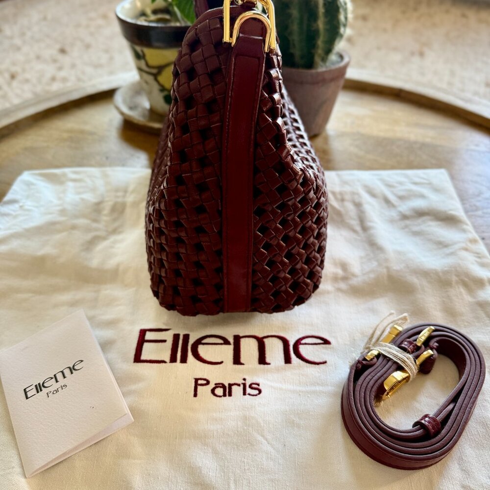Elleme Paris Small Boomerang Woven Leather Burgundy - Picture 2 of 7